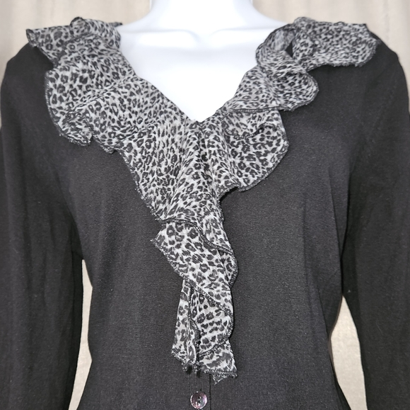 NWOT August Silk black leopard print ruffle cardigan Womens Large - Picture 6 of 6